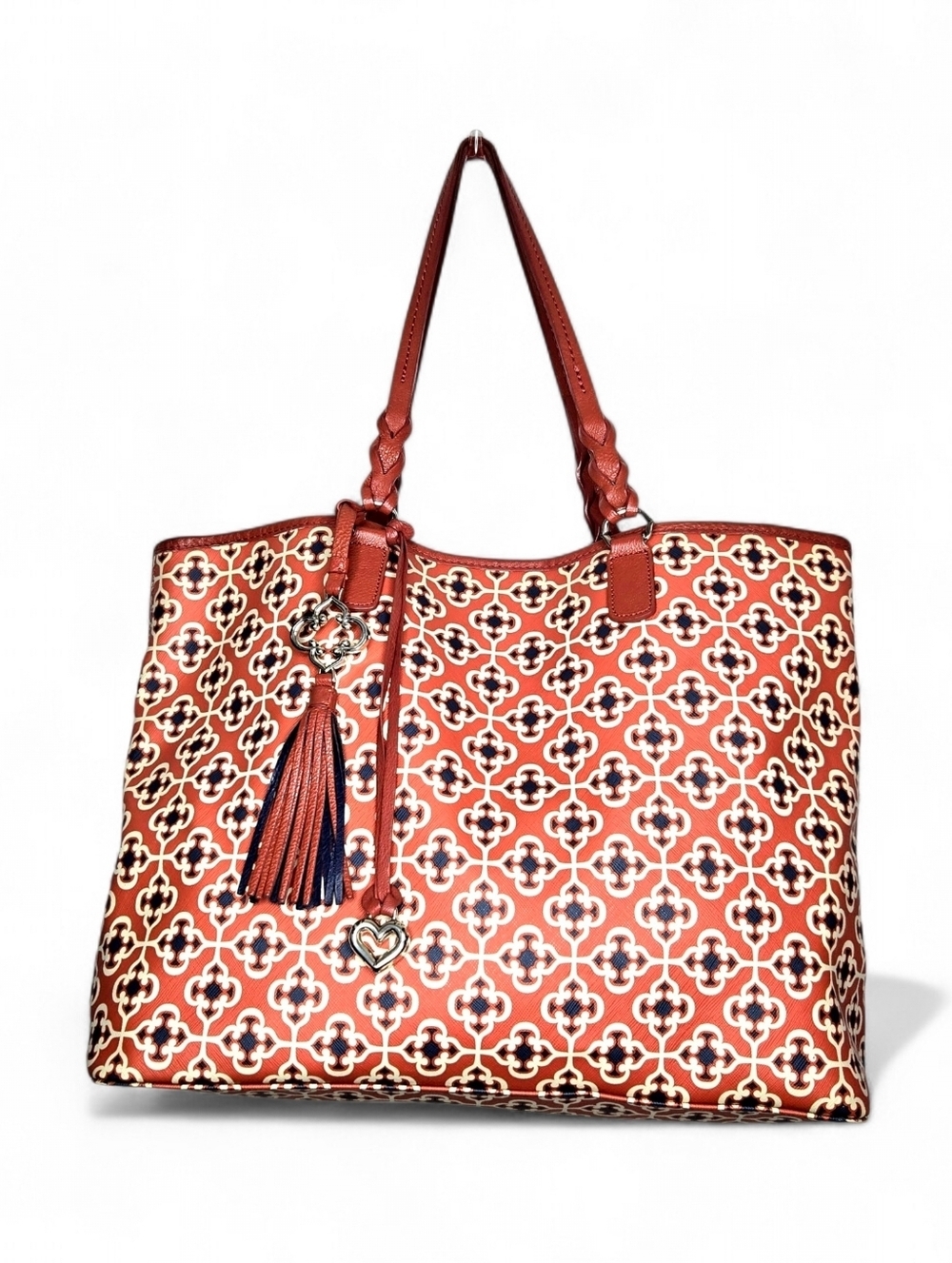 Brighton Patterned Tote, Coral/navy, Large